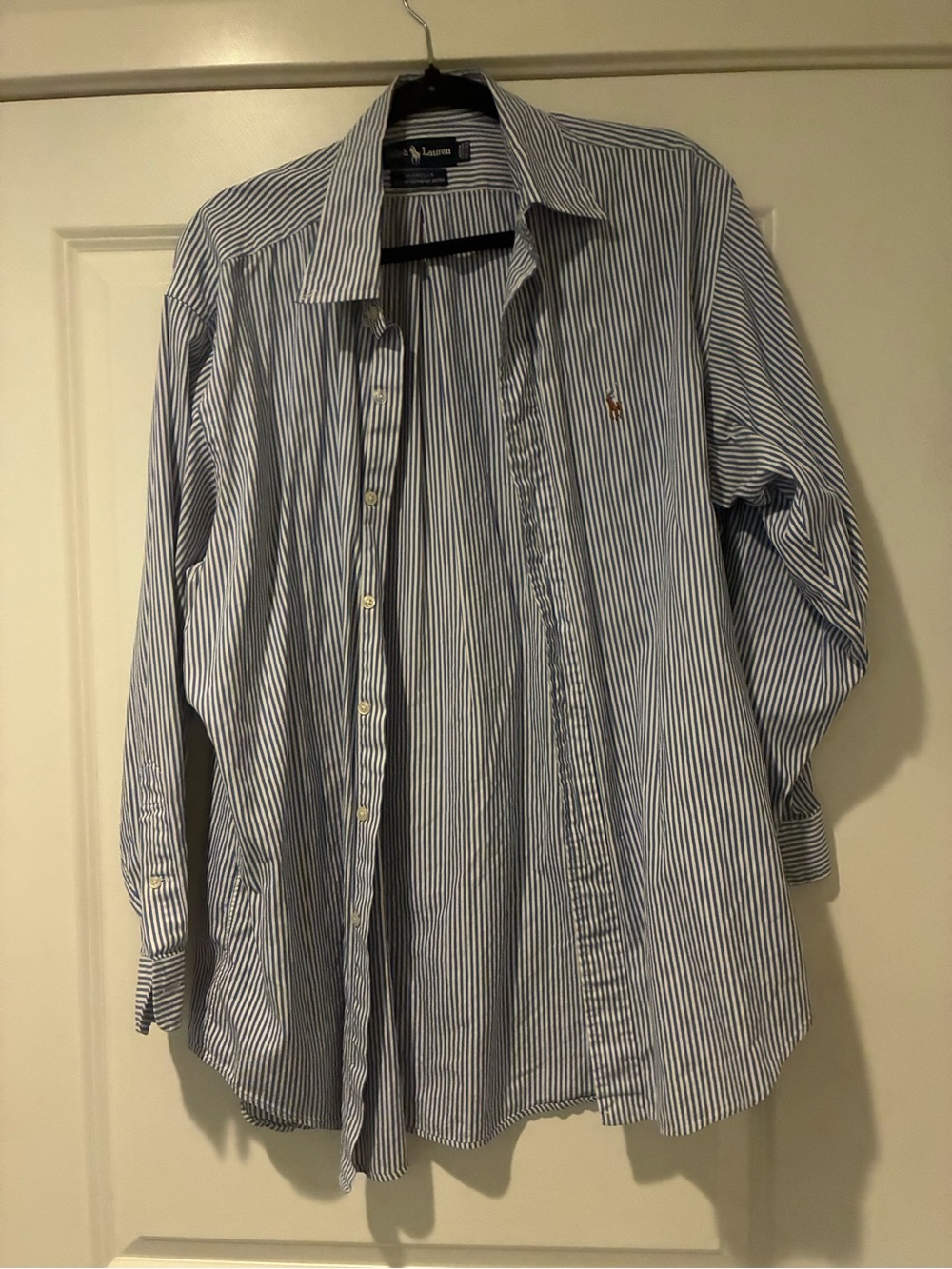 Ralph Lauren Blue and White Vertical Stripe Dress Shirt